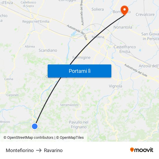 Montefiorino to Ravarino map