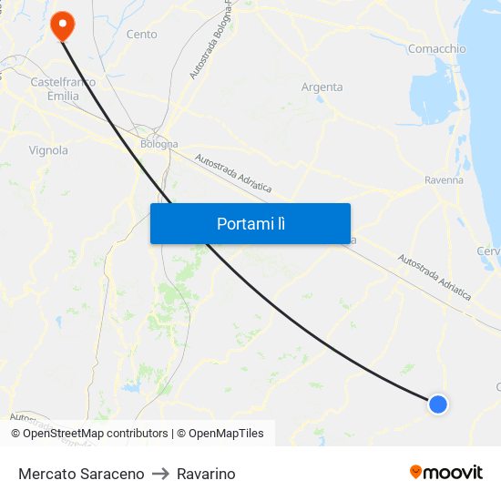 Mercato Saraceno to Ravarino map