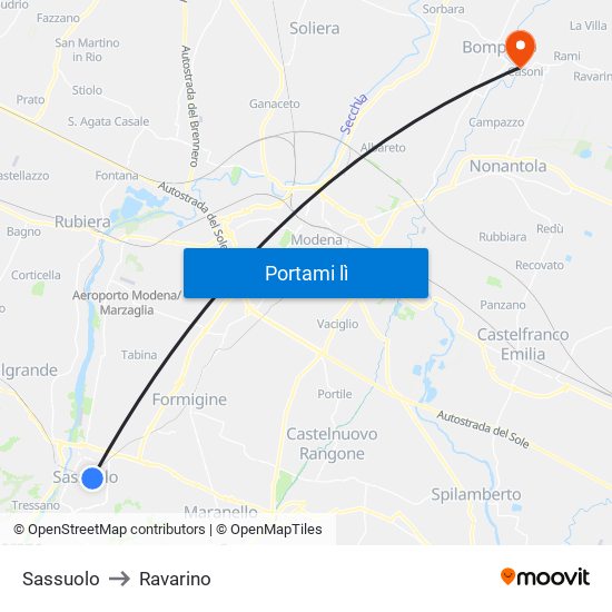 Sassuolo to Ravarino map