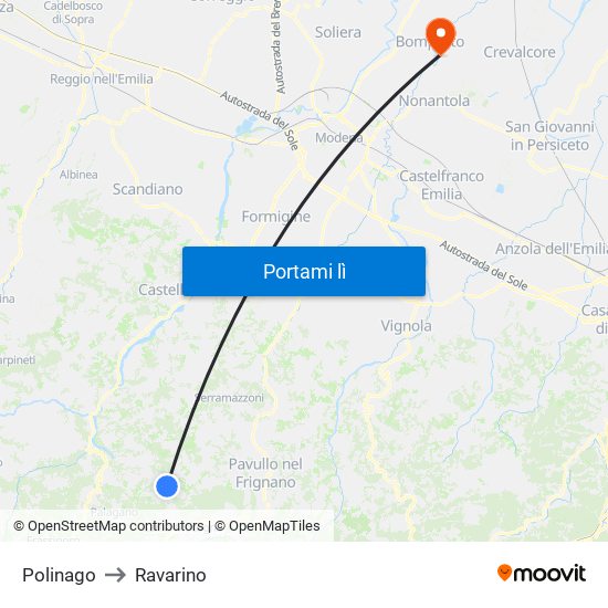 Polinago to Ravarino map