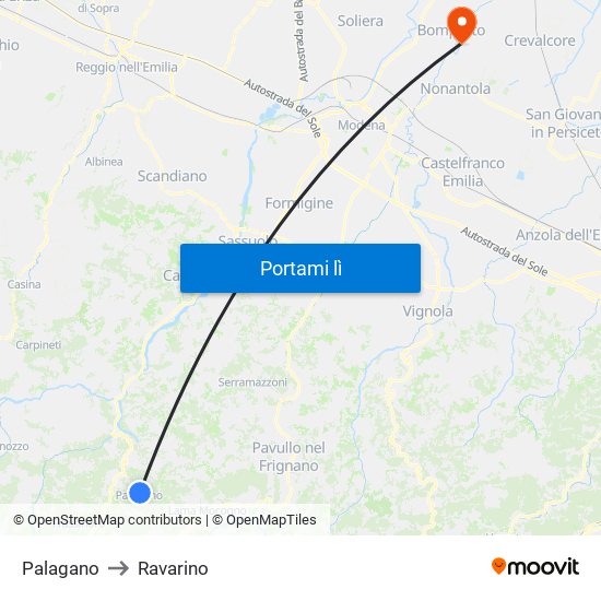 Palagano to Ravarino map