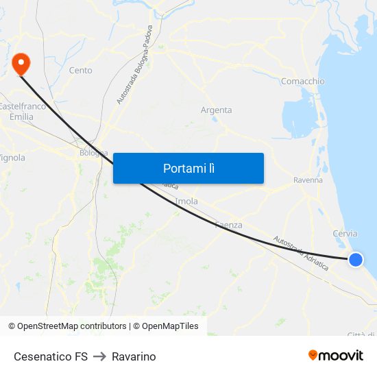 Cesenatico FS to Ravarino map