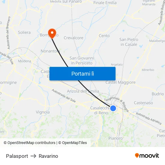 Riva Di Reno - Lame to Ravarino map