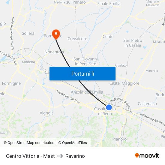 Centro Vittoria - Mast to Ravarino map