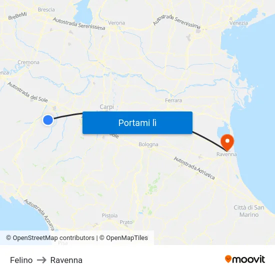 Felino to Ravenna map