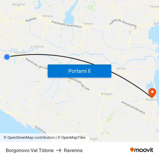 Borgonovo Val Tidone to Ravenna map