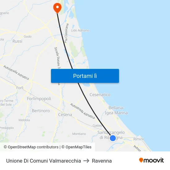Unione Di Comuni Valmarecchia to Ravenna map