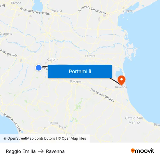 Reggio Emilia to Ravenna map