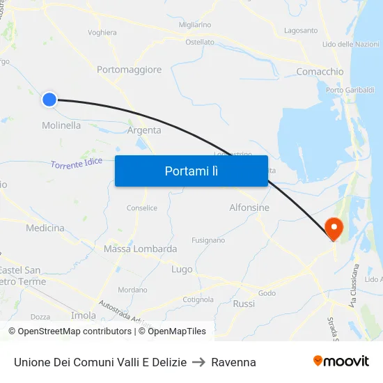 Unione Dei Comuni Valli E Delizie to Ravenna map