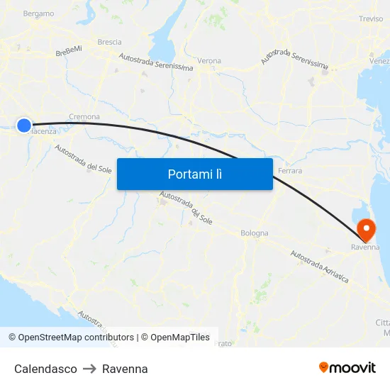 Calendasco to Ravenna map