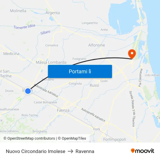 Nuovo Circondario Imolese to Ravenna map