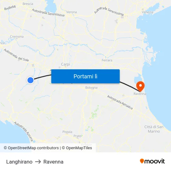Langhirano to Ravenna map