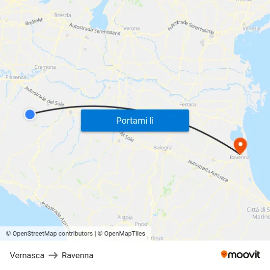 Vernasca to Ravenna map