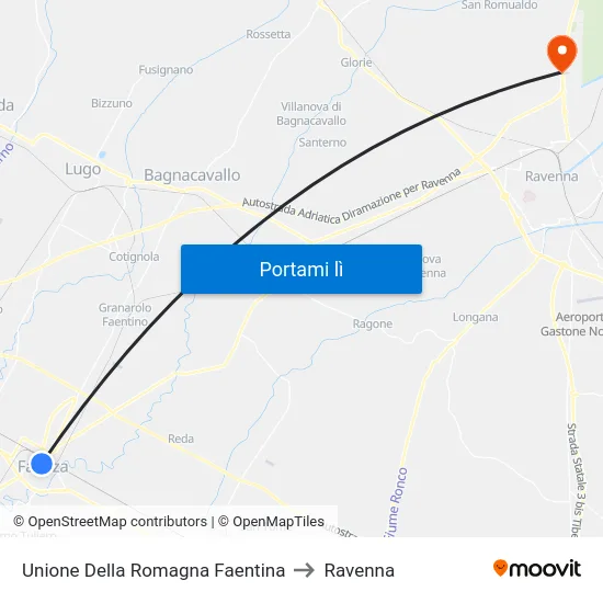 Unione Della Romagna Faentina to Ravenna map