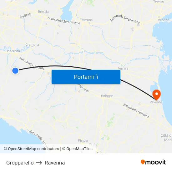 Gropparello to Ravenna map