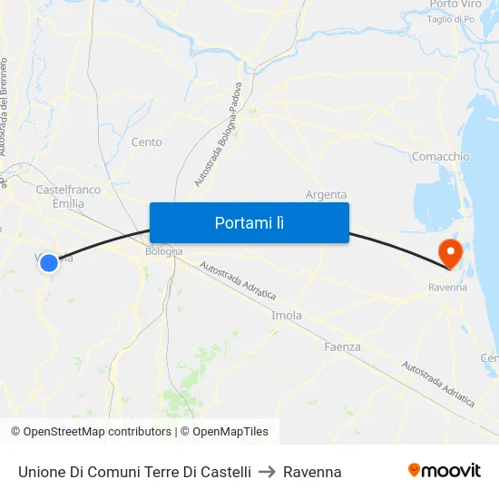Unione Di Comuni Terre Di Castelli to Ravenna map