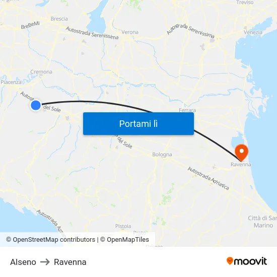Alseno to Ravenna map