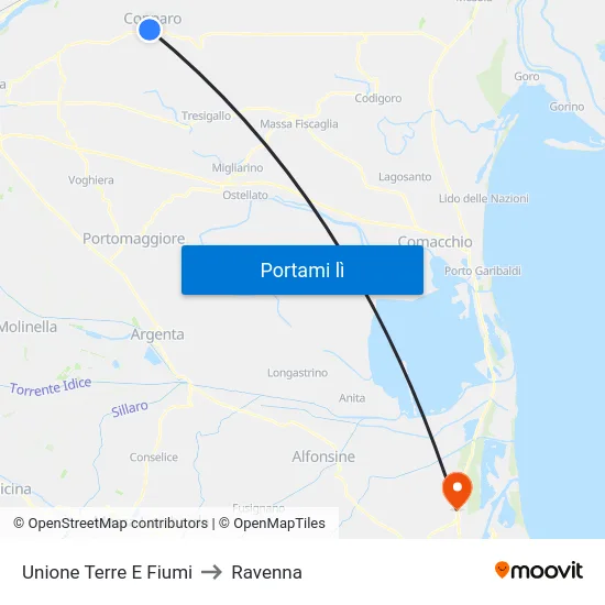 Unione Terre E Fiumi to Ravenna map