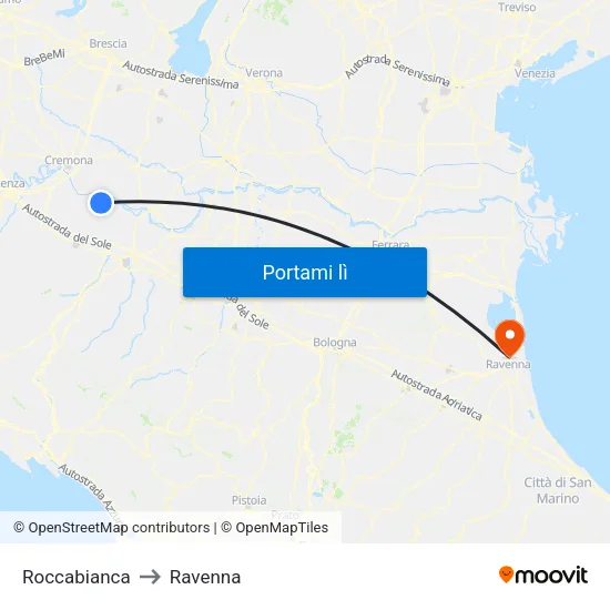 Roccabianca to Ravenna map