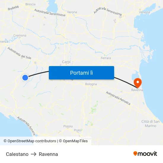 Calestano to Ravenna map