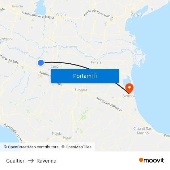 Gualtieri to Ravenna map