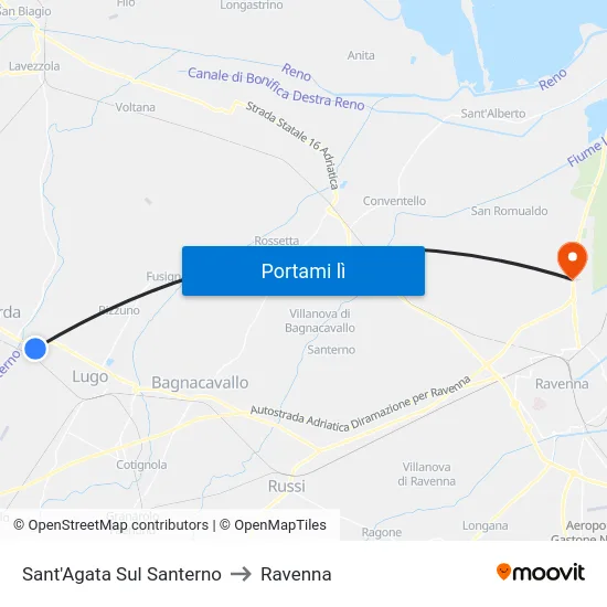 Sant'Agata Sul Santerno to Ravenna map