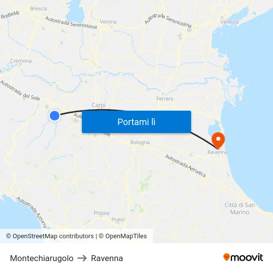 Montechiarugolo to Ravenna map