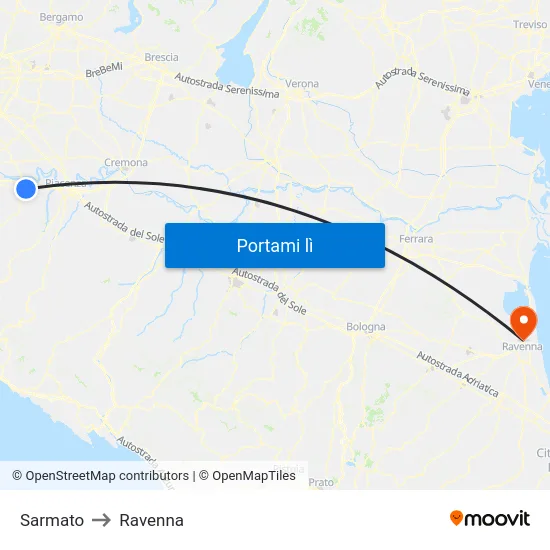 Sarmato to Ravenna map