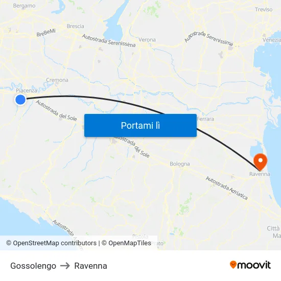 Gossolengo to Ravenna map