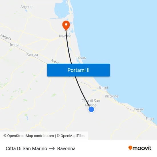 Città Di San Marino to Ravenna map