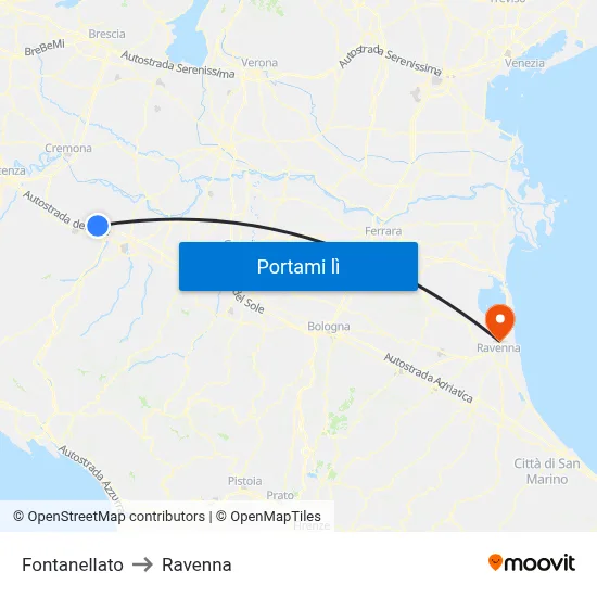 Fontanellato to Ravenna map