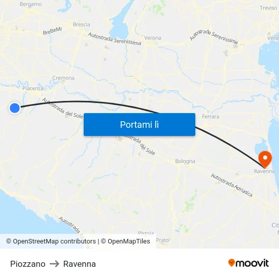 Piozzano to Ravenna map
