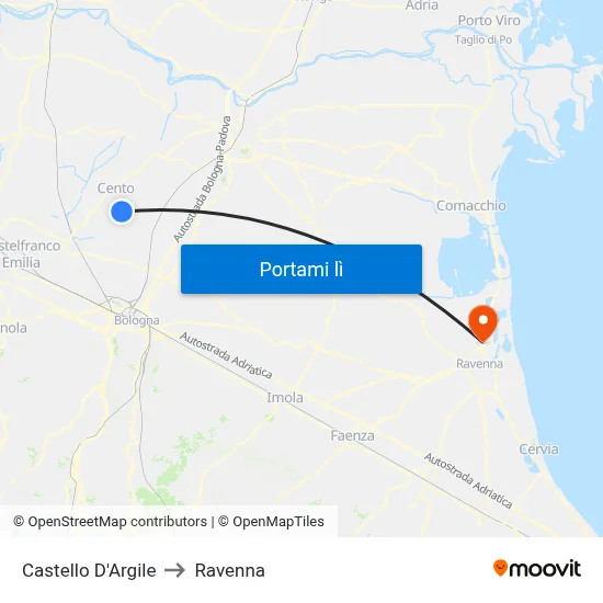 Castello D'Argile to Ravenna map