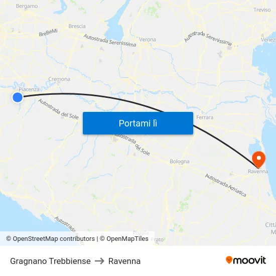 Gragnano Trebbiense to Ravenna map