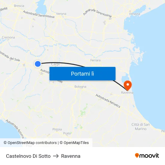 Castelnovo Di Sotto to Ravenna map
