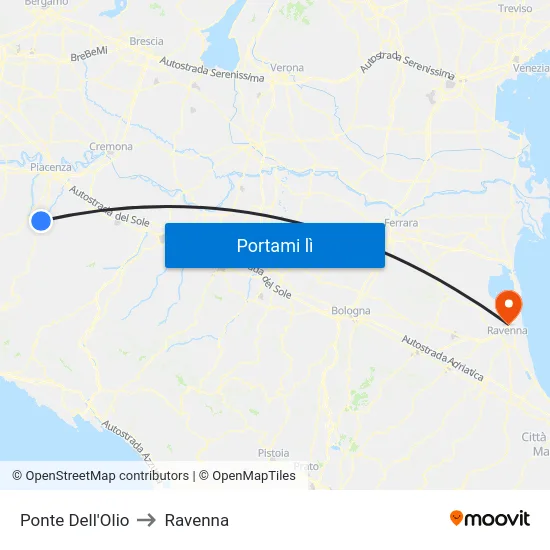 Ponte Dell'Olio to Ravenna map