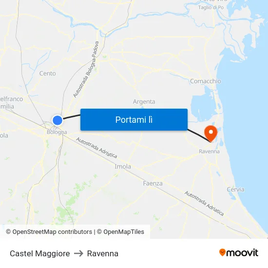 Castel Maggiore to Ravenna map