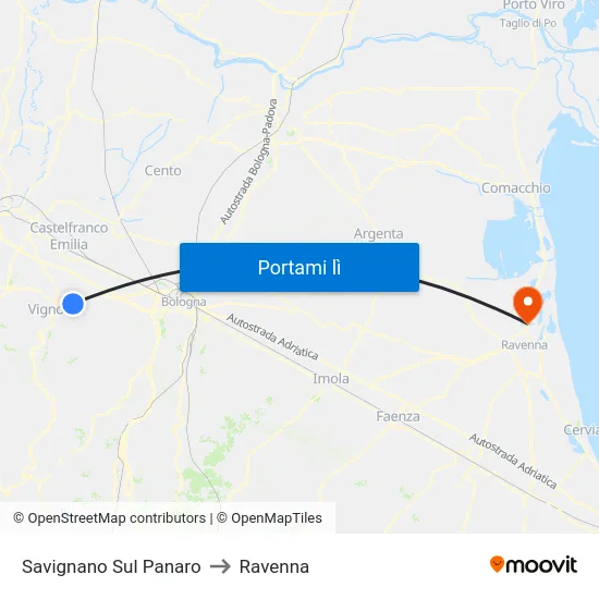 Savignano Sul Panaro to Ravenna map