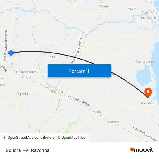 Soliera to Ravenna map