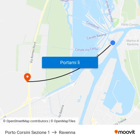 Porto Corsini Sezione 1 to Ravenna map