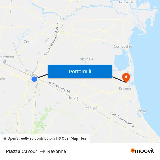 Piazza Cavour to Ravenna map