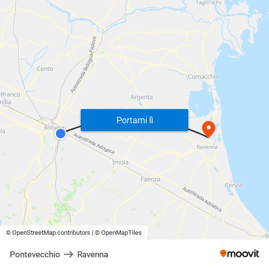 Pontevecchio to Ravenna map