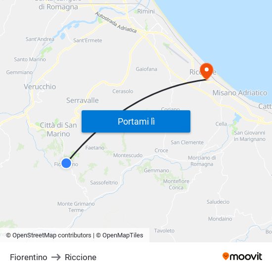 Fiorentino to Riccione map