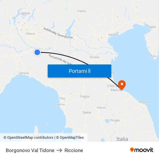 Borgonovo Val Tidone to Riccione map