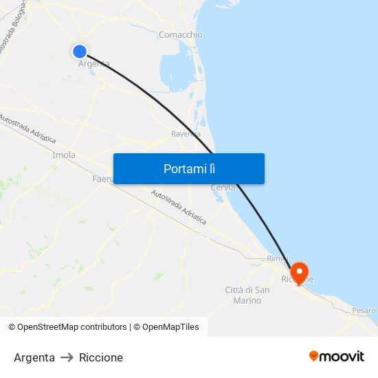 Argenta to Riccione map