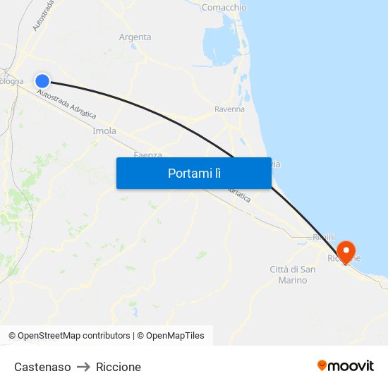 Castenaso to Riccione map