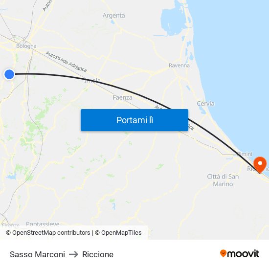 Sasso Marconi to Riccione map