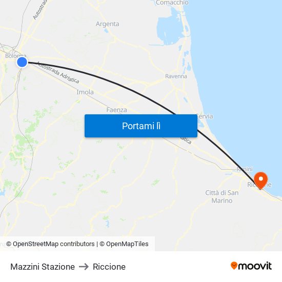 Mazzini Stazione to Riccione map