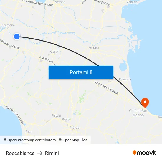 Roccabianca to Rimini map