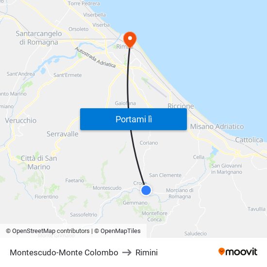 Montescudo-Monte Colombo to Rimini map